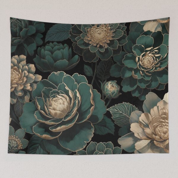 Item preview, Large Teal Cream Blossoms Vintage Style designed and sold by IntelliMindDesigns.