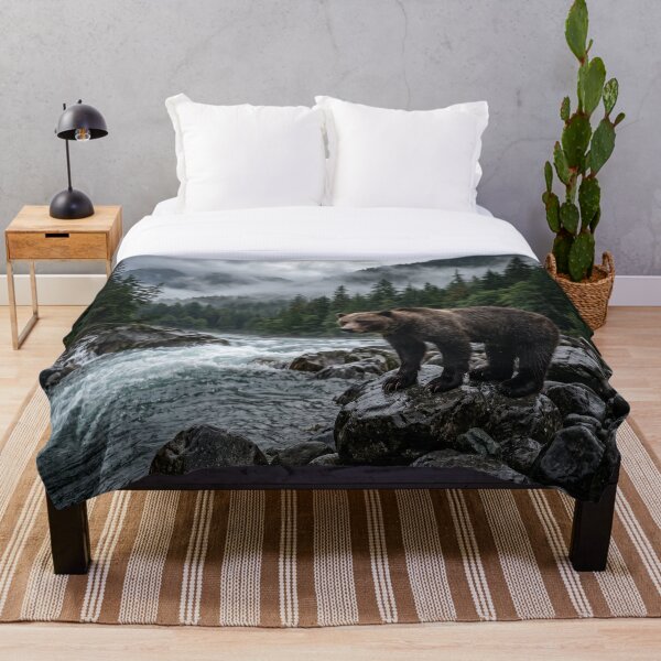 Item preview, Grizzly Bear Guarding the Misty River Rapids designed and sold by Quiet life.