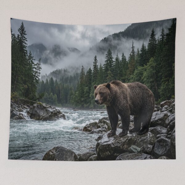 Item preview, Grizzly Bear Guarding the Misty River Rapids designed and sold by Natural life.