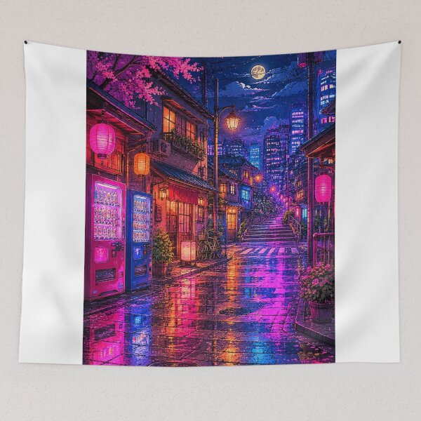 Item preview, Retro Anime Neon Tokyo Street Night City Japanese Aesthetic designed and sold by wilnickvisuals.