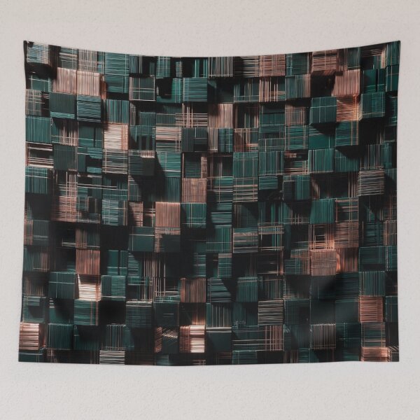 Item preview, 3D Grid Tiles in Green Teal Copper Tones designed and sold by IntelliMindDesigns.