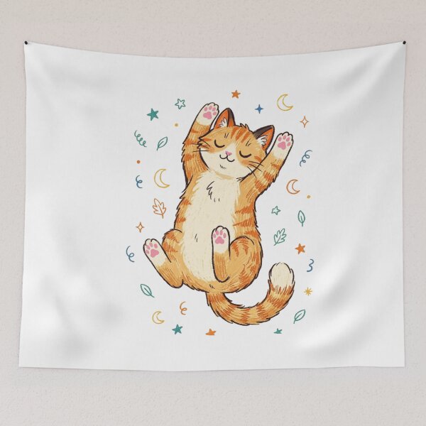 Item preview, Cozy Sleeping Orange Tabby Cat Starry Night Illustration designed and sold by TaiwanMemory.