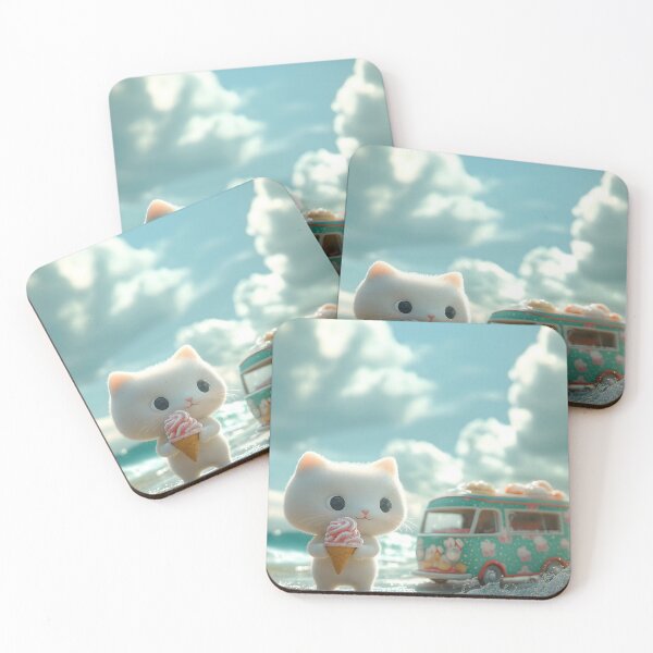 Item preview, Cute Fluffy Cat with Ice Cream on Beach designed and sold by colorful-white.