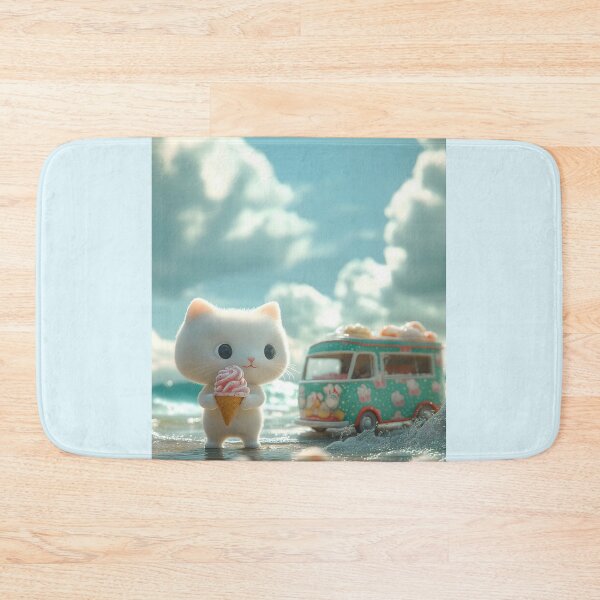 Item preview, Cute Fluffy Cat with Ice Cream on Beach designed and sold by colorful-white.