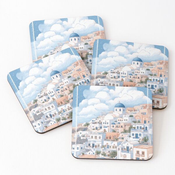 Item preview, Santorini Greece Travel Art – Blue and White Oia Village  designed and sold by Whimsical Wayfarer.