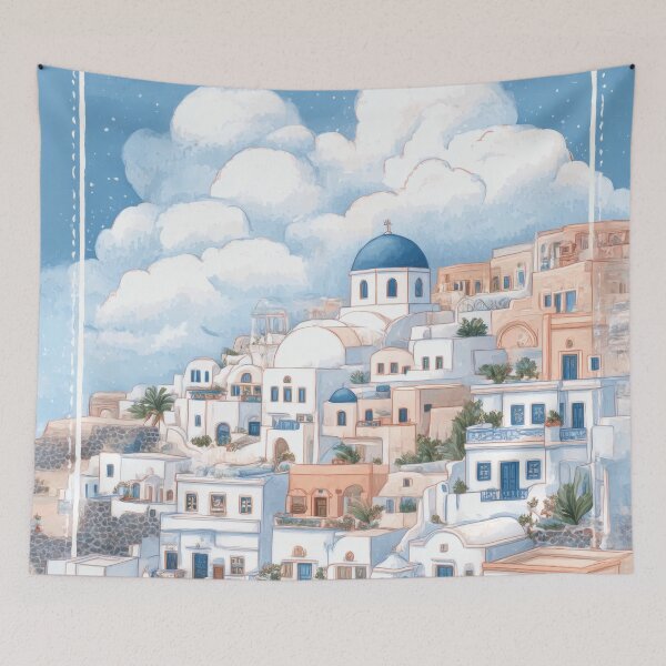 Item preview, Santorini Greece Travel Art – Blue and White Oia Village  designed and sold by Whimsical Wayfarer.