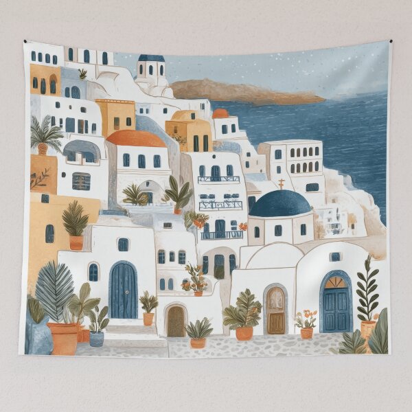 Item preview, Santorini Greece Oia Village Travel Art designed and sold by Whimsical Wayfarer.