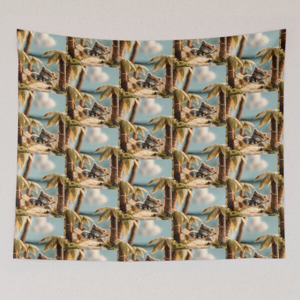 Item preview, Fluffy Cat Napping in Tropical Beach Hammock designed and sold by colorful-white.