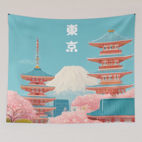 Item preview, Tokyo Japan Mount Fuji Sensoji Temple Travel Art designed and sold by Whimsical Wayfarer.