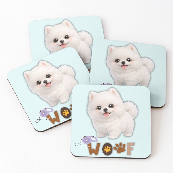 Item preview, Cute Fluffy White Pomeranian Puppy Woof Typography designed and sold by Soluna Studio.