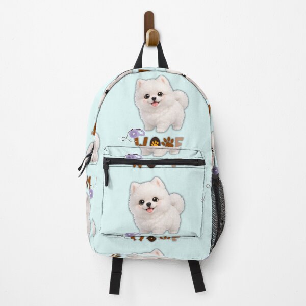 Item preview, Cute Fluffy White Pomeranian Puppy Woof Typography designed and sold by Soluna Studio.