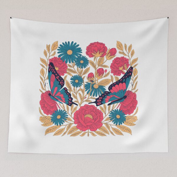 Item preview, Colorful Butterfly and Floral Garden Folk Art designed and sold by QuiteOrbit.