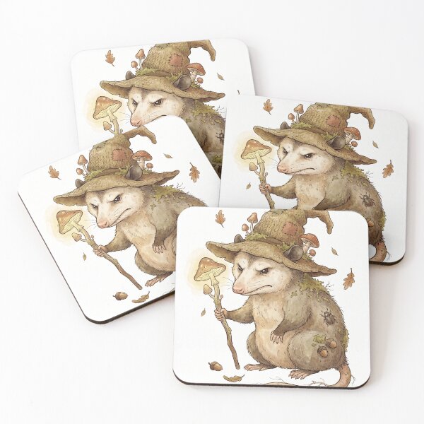 Item preview, Grumpy Forest Possum Mage Mushroom Staff Illustration designed and sold by digiartmagic.
