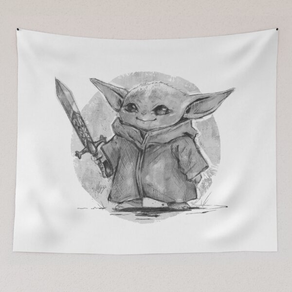 Item preview, BABY YODA WARRIOR BLACK WHITE designed and sold by melyverso.