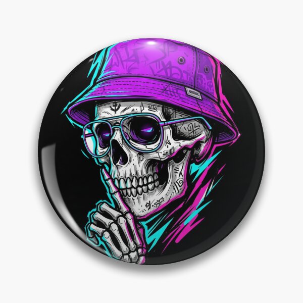 Item preview, Cyberpunk Streetwear Neon Bucket Hat Shh Skeleton designed and sold by DuckOddity.