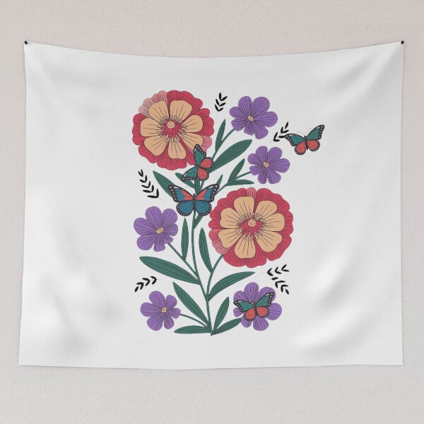 Item preview, Vintage Flowers Butterflies Floral Boho Wildflowers designed and sold by QuiteOrbit.