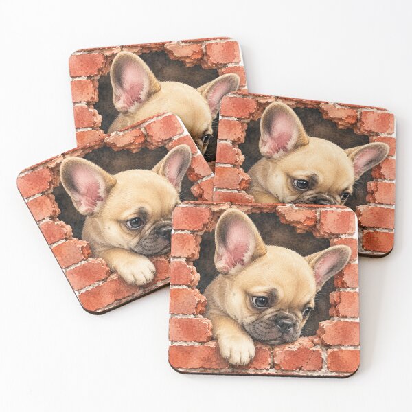 Item preview, Curious French Bulldog Puppy Behind Cracked Brick Wall designed and sold by SimpliVibe.