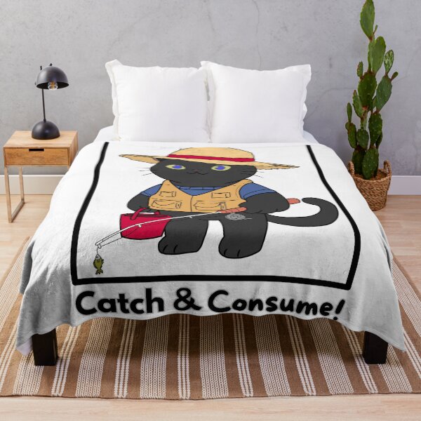 Item preview, Catch & Consume - Cute Black Cat Fishing Illustration designed and sold by JEVANStudio.