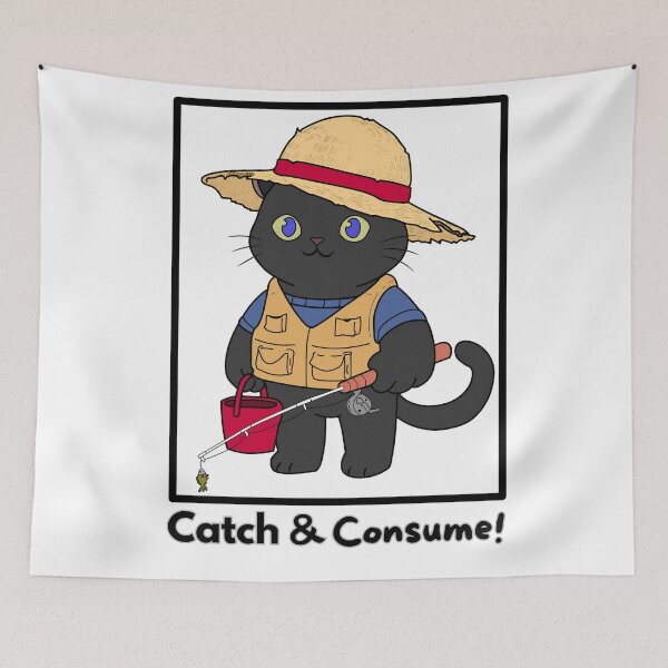 Item preview, Catch & Consume - Cute Black Cat Fishing Illustration designed and sold by JEVANStudio.