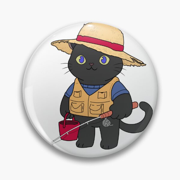 Item preview, Cute Black Cat Fishing Sticker - Funny Fisherman Chibi Cat designed and sold by JEVANStudio.