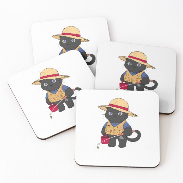 Item preview, Cute Black Cat Fishing Sticker - Funny Fisherman Chibi Cat designed and sold by JEVANStudio.