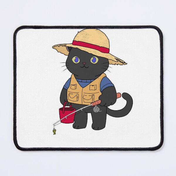 Item preview, Cute Black Cat Fishing Sticker - Funny Fisherman Chibi Cat designed and sold by JEVANStudio.