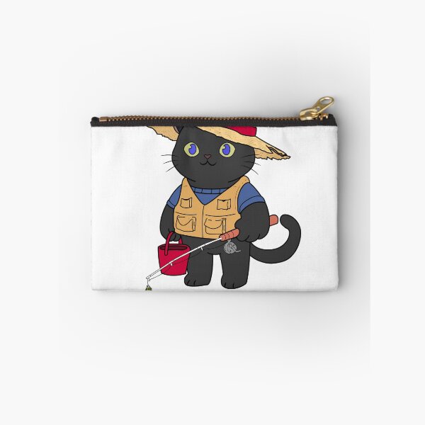 Item preview, Cute Black Cat Fishing Sticker - Funny Fisherman Chibi Cat designed and sold by JEVANStudio.