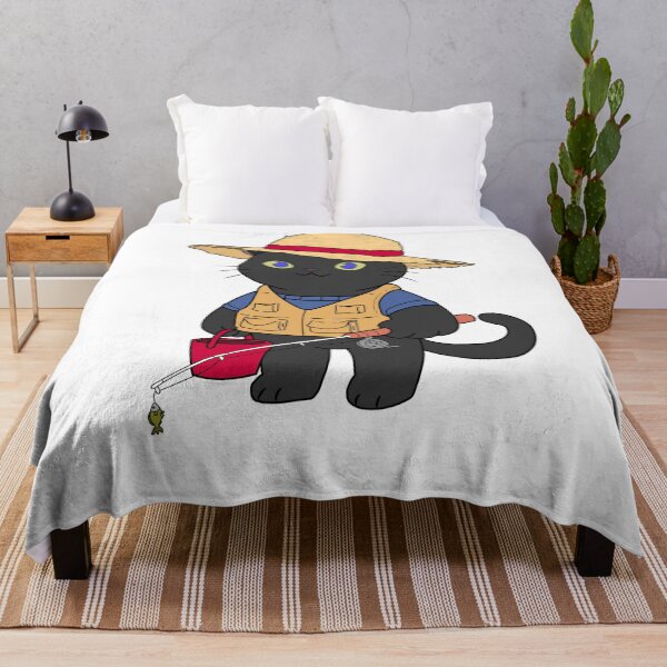 Item preview, Cute Black Cat Fishing Sticker - Funny Fisherman Chibi Cat designed and sold by JEVANStudio.