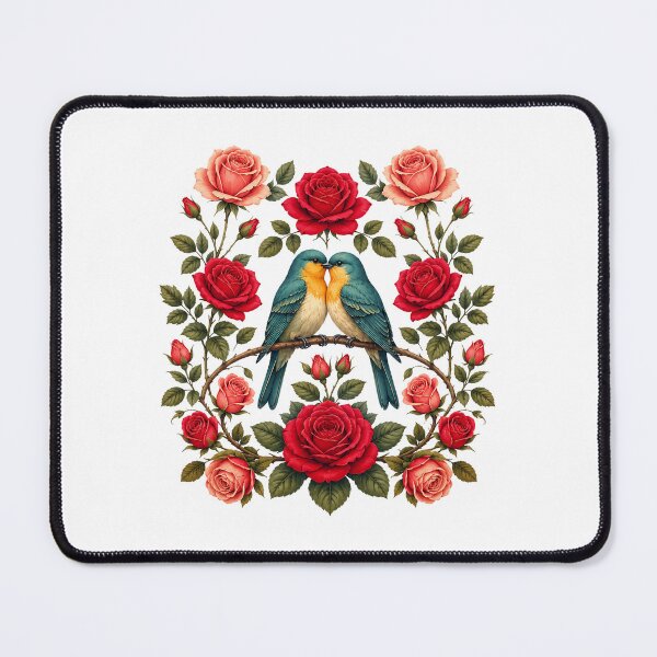 Item preview, Vintage Lovebirds and Rose Garden Floral designed and sold by QuiteOrbit.