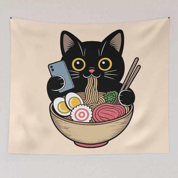 Item preview, Black cat eating ramen designed and sold by YChangShop.