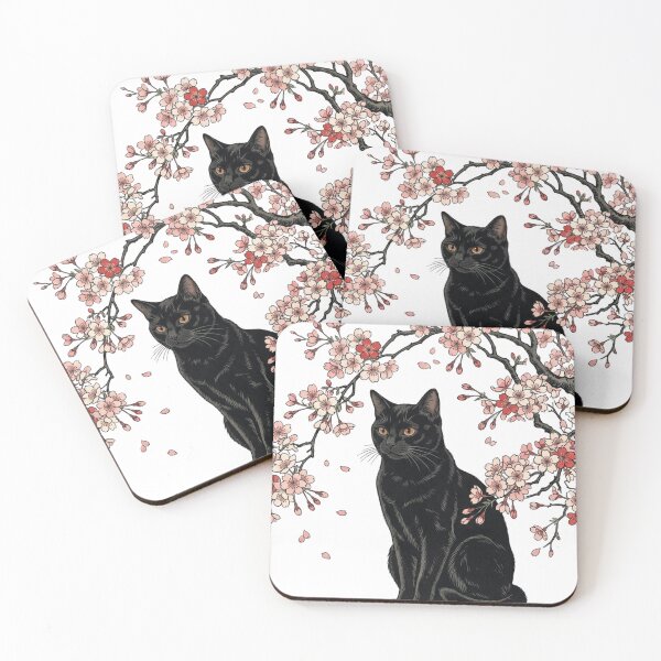 Item preview, Black Cat and Night Cherry Blossoms: Vintage Ukiyo-e Style designed and sold by vekotpu.