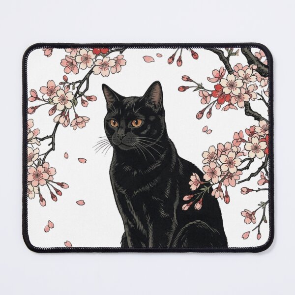 Item preview, Black Cat and Night Cherry Blossoms: Vintage Ukiyo-e Style designed and sold by vekotpu.
