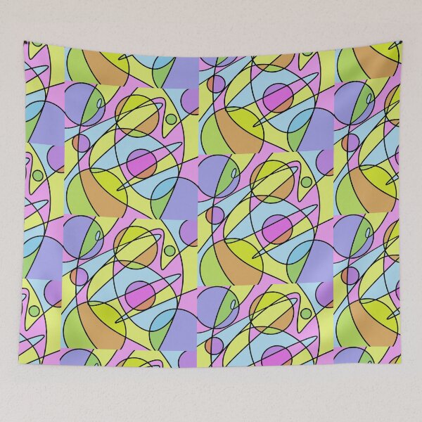 Item preview, Pastel Planet Orbit Art Print | Abstract Space Line Art | Colorful Stained Glass Wall Decor designed and sold by RareSquareBearArts.
