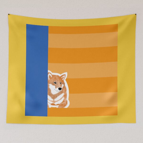 Item preview, 80's vibes colors (orange, blue) with red Shiba Inu designed and sold by ShibaCruise-On.