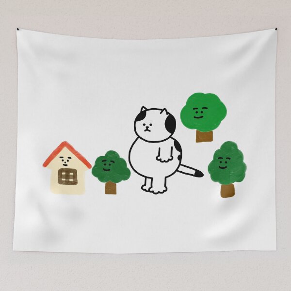 Item preview, a Cat with trees and a house designed and sold by superbaechoo.