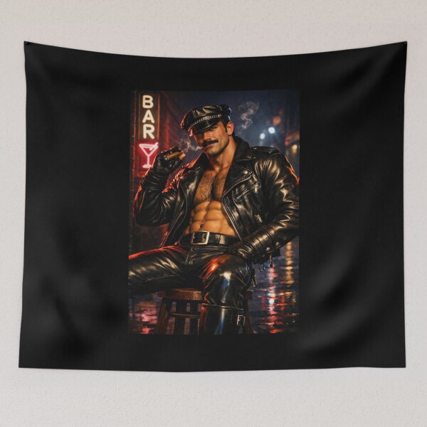 Item preview, Gay Leather Bar Cigar Smoking Daddy Berlin Leder Pride Graphic Design designed and sold by ItsAKinkThing.