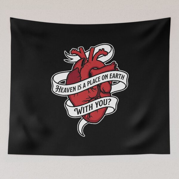 Item preview, Anatomical Heart Banner Heaven on Earth Tattoo Art Design designed and sold by SplashTastic.