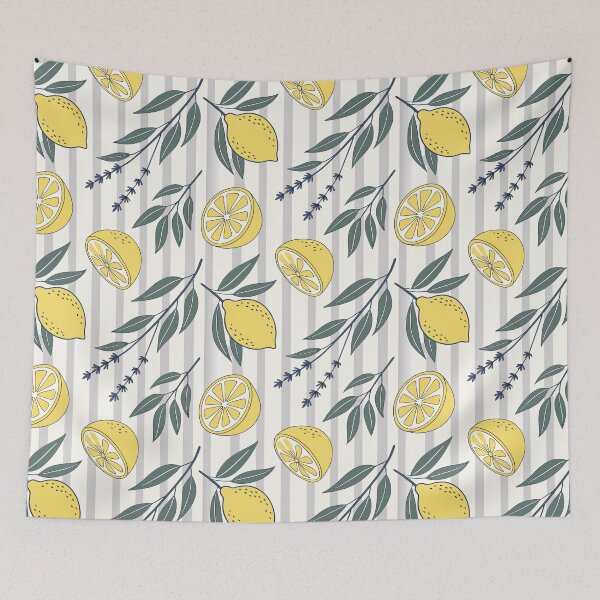 Item preview, Lemon and Lavender Stripe Pattern | Fresh Citrus Garden Aesthetic | Vintage Lemon Grove Design | Boho Lemon and Herb Print | Sunny Mediterranean Lemon Stripe | Retro Citrus Botanical Pattern designed and sold by VivaFy.