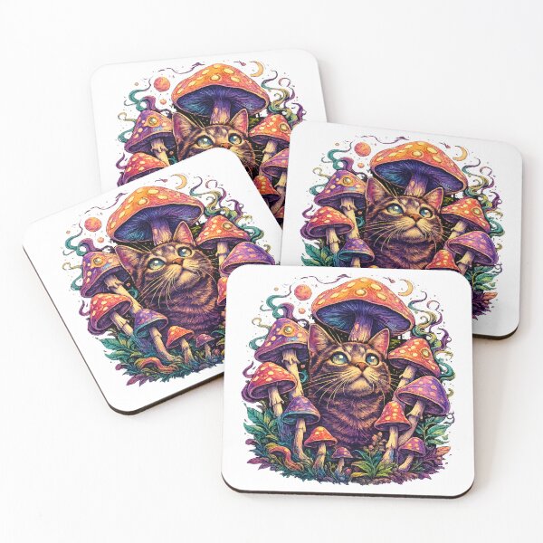 Item preview, Psychedelic Cat Among Cosmic Mushrooms designed and sold by KICOR.