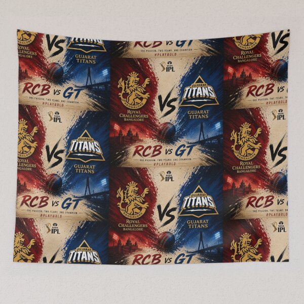 Item preview, Royal Challengers Bangalore vs Gujarat Titans – IPL Rivalry art designed and sold by Crick-Art.