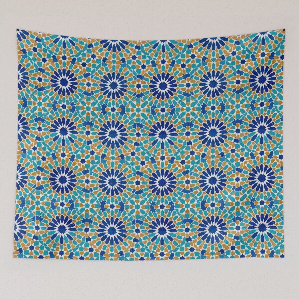 Item preview, Moroccan Geometric Blue and Gold Zellij Pattern designed and sold by SplashTastic.