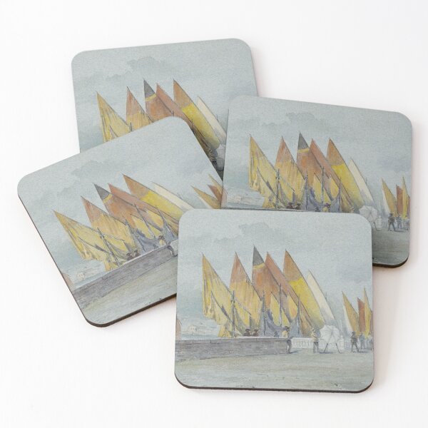 Item preview, Colorful Sailboats Docked at Sunset, Vintage Watercolor designed and sold by Ariadne-Creates.