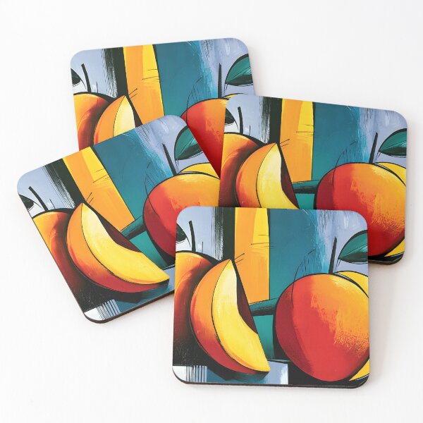 Item preview, Peaches in Geometric Bloom - Vibrant Fruit and Leaves Shaped by Bold Color and Abstract Design designed and sold by OlfactoART Studio.