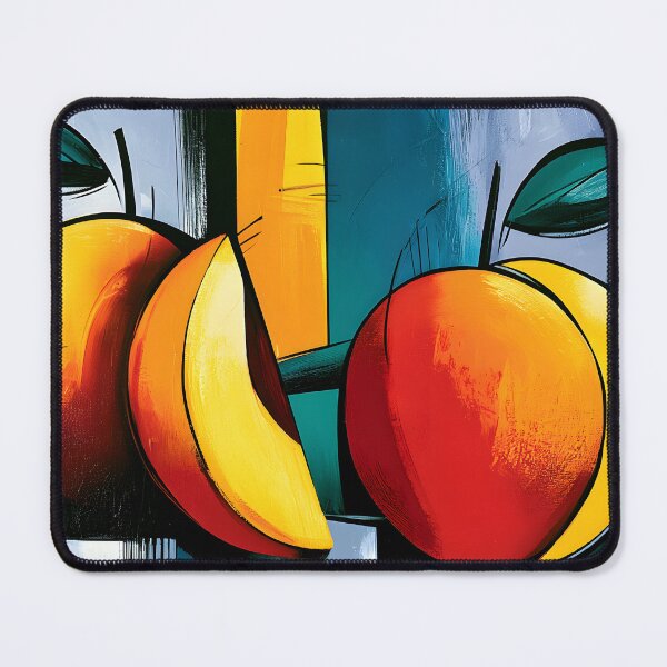 Item preview, Peaches in Geometric Bloom - Vibrant Fruit and Leaves Shaped by Bold Color and Abstract Design designed and sold by OlfactoART Studio.