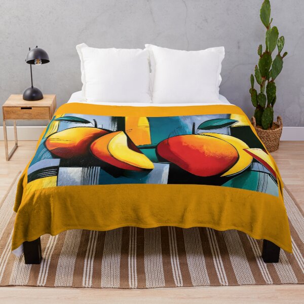 Item preview, Peaches in Geometric Bloom - Vibrant Fruit and Leaves Shaped by Bold Color and Abstract Design designed and sold by OlfactoART Studio.