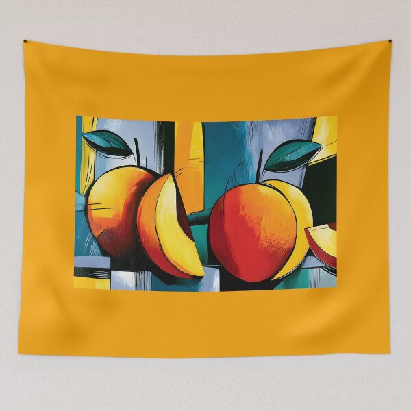 Item preview, Peaches in Geometric Bloom - Vibrant Fruit and Leaves Shaped by Bold Color and Abstract Design designed and sold by OlfactoART Studio.