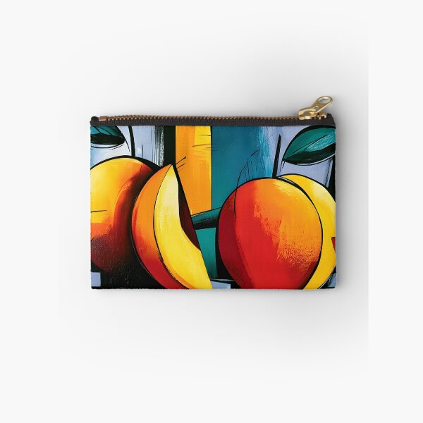 Item preview, Peaches in Geometric Bloom - Vibrant Fruit and Leaves Shaped by Bold Color and Abstract Design designed and sold by OlfactoART Studio.