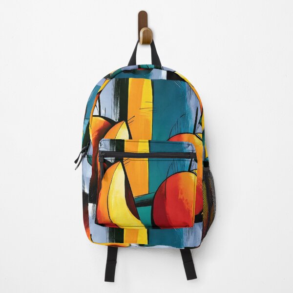 Item preview, Peaches in Geometric Bloom - Vibrant Fruit and Leaves Shaped by Bold Color and Abstract Design designed and sold by OlfactoART Studio.