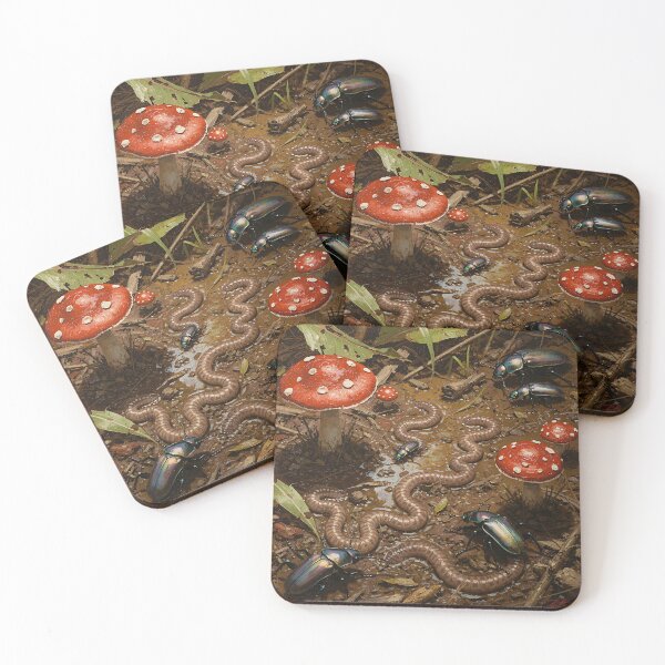 Item preview, Enchanted Forest Floor Wildlife Illustration  Mushrooms, Beetles & Earthworms designed and sold by cr6zym1nd.
