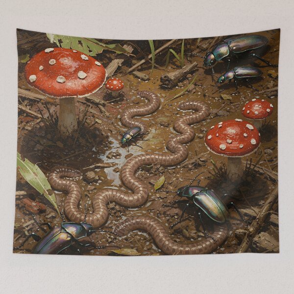 Item preview, Enchanted Forest Floor Wildlife Illustration  Mushrooms, Beetles & Earthworms designed and sold by cr6zym1nd.